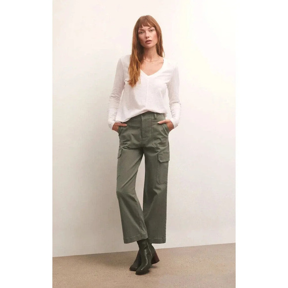 Z Supply Noah Cargo Pant in Evergreen size Large NWOT High waist Ankle Length - Picture 1 of 11